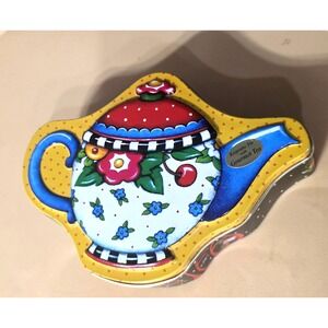 2002 MARY ENGELBREIT OH SO BREIT KEEPSAKE Tin TEAPOT TIN With‎ Gourmet Tea.